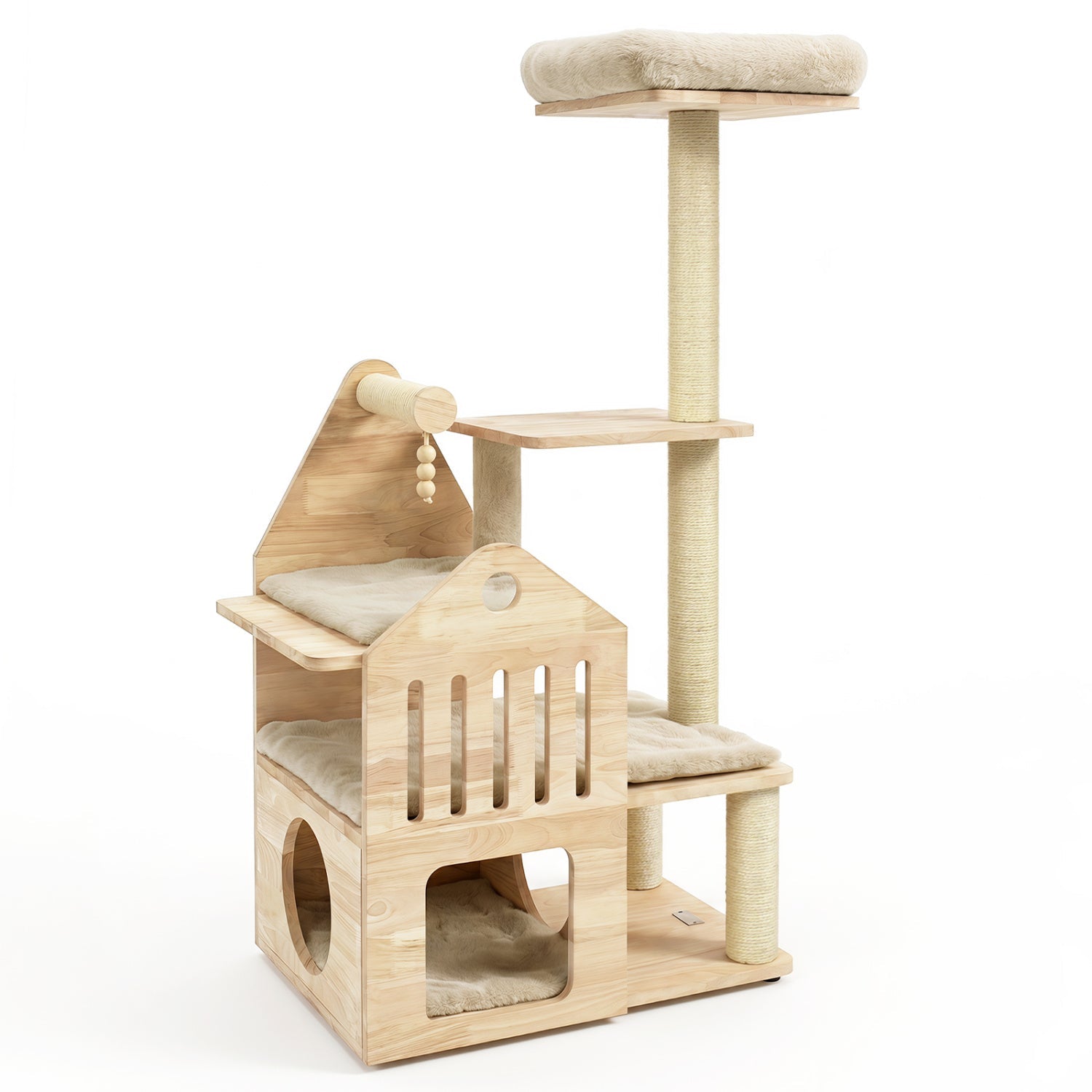 Multi-Level Solid Wood Cat Tree 48.5" with Condo & Scratchers - Majestic Pet Kingdom
