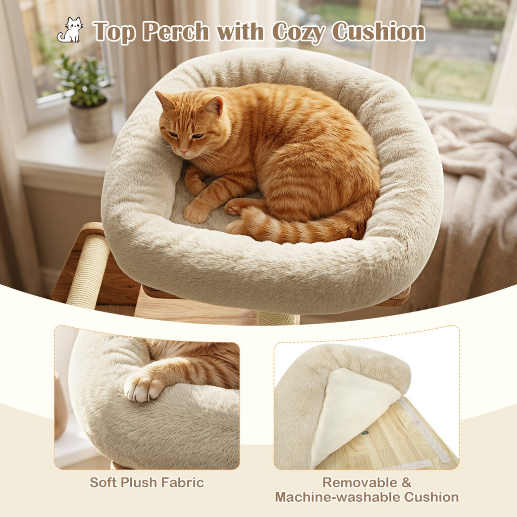 Multi-Level Solid Wood Cat Tree 48.5" with Condo & Scratchers - Majestic Pet Kingdom