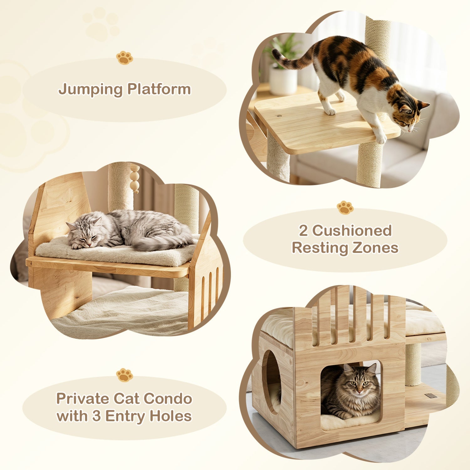 Multi-Level Solid Wood Cat Tree 48.5" with Condo & Scratchers - Majestic Pet Kingdom