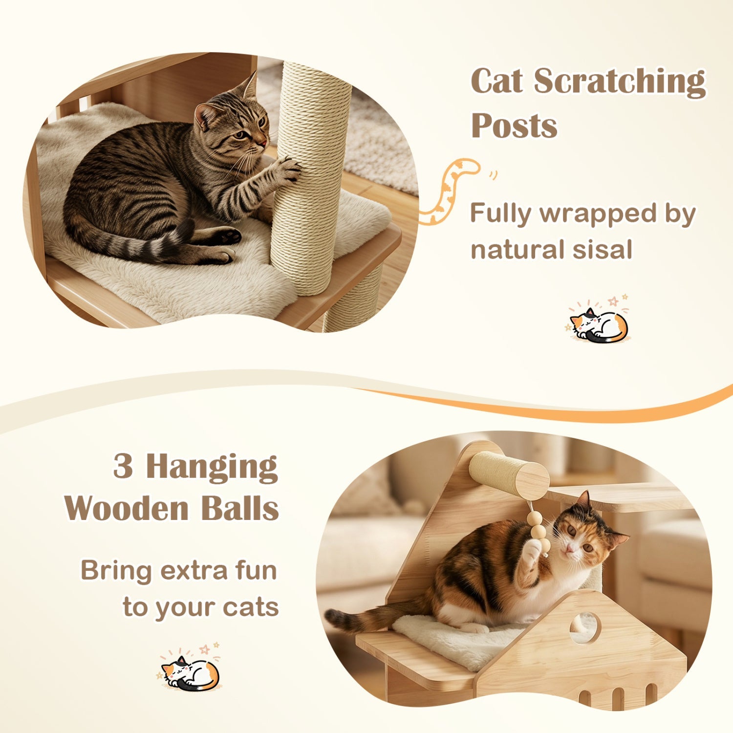 Multi-Level Solid Wood Cat Tree 48.5" with Condo & Scratchers - Majestic Pet Kingdom