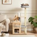 Multi-Level Solid Wood Cat Tree 48.5" with Condo & Scratchers - Majestic Pet Kingdom