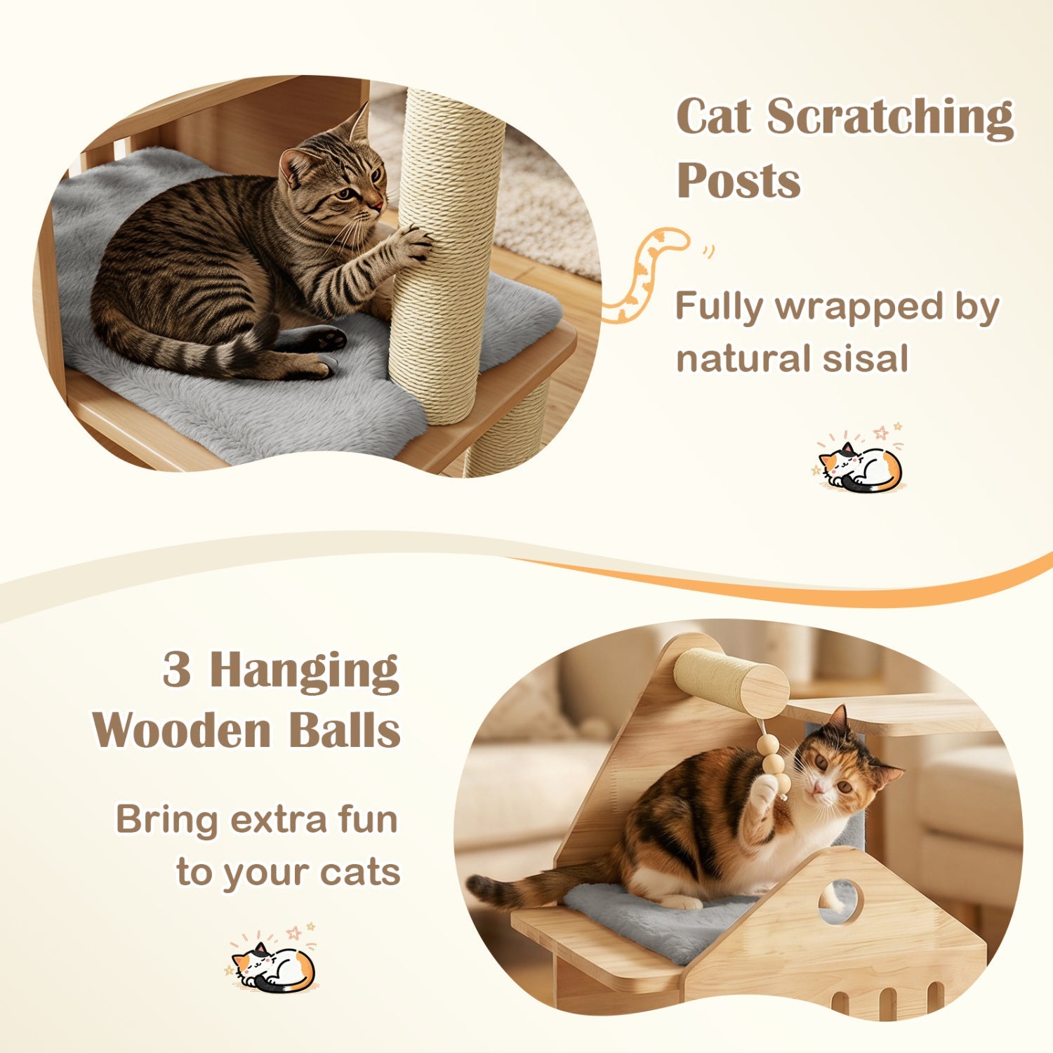 Multi-Level Solid Wood Cat Tree 48.5" with Condo & Scratchers - Majestic Pet Kingdom