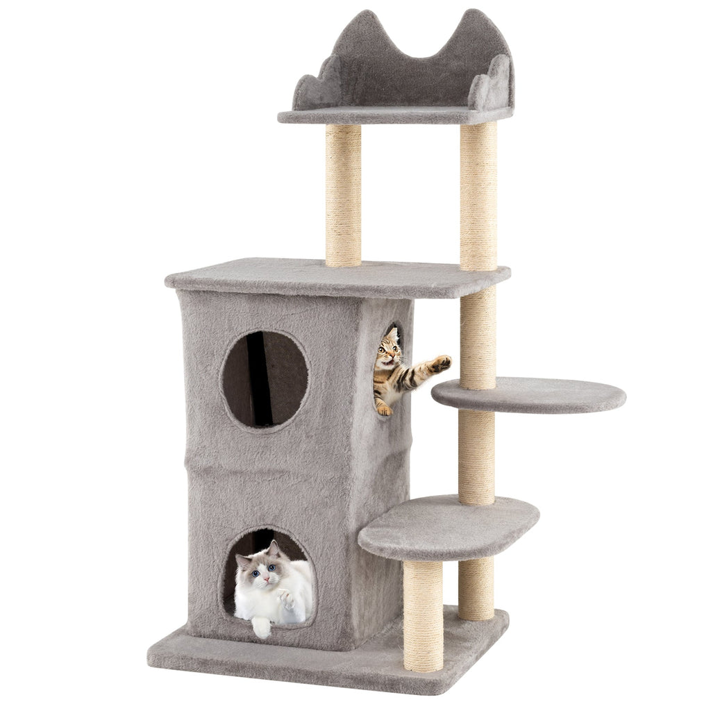 48.5 inch Cat Tree with 2-story Condo and 3 Hideaway Caves for Large Cats-Gray - Majestic Pet Kingdom