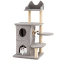 48.5 inch Cat Tree with 2-story Condo and 3 Hideaway Caves for Large Cats-Gray - Majestic Pet Kingdom