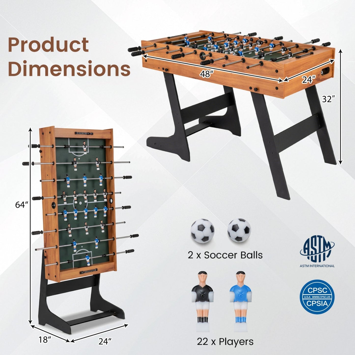48 Inch Folding Foosball Table - Competition Size
