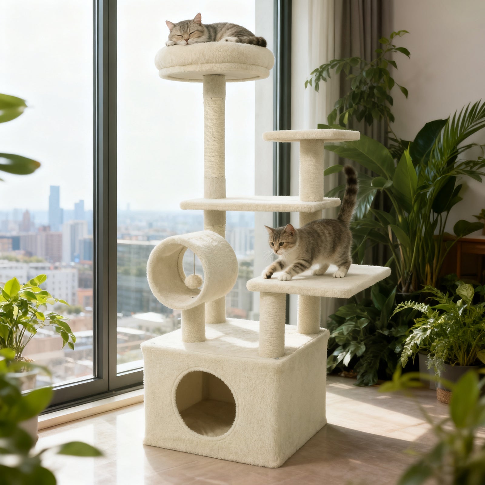 48 Inches Tall Cat Tree Multi-Level Kitten Tower with Large Condo Padded Top Perch - Majestic Pet Kingdom