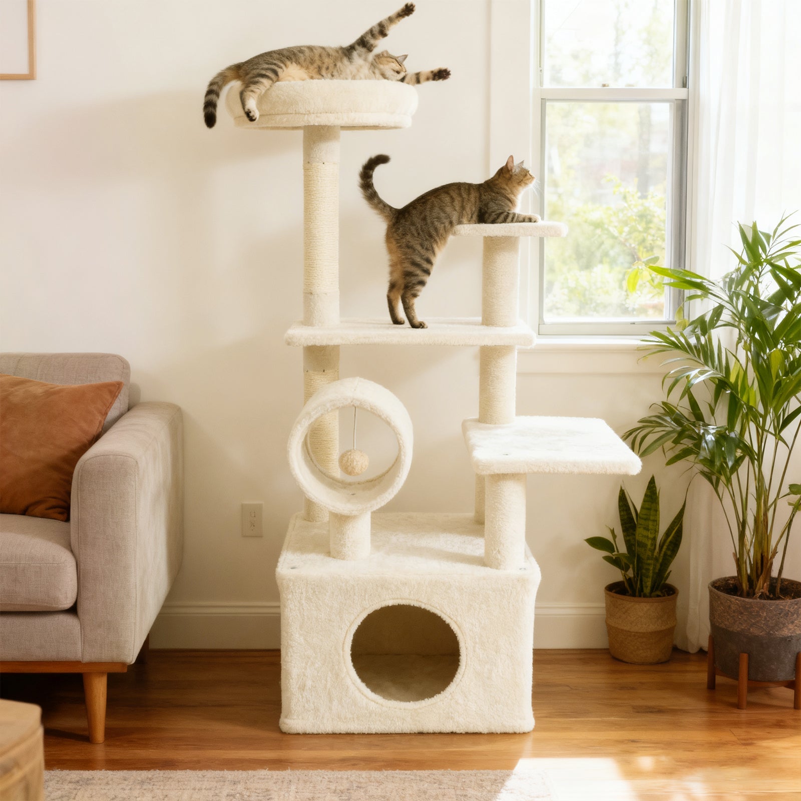 48 Inches Tall Cat Tree Multi-Level Kitten Tower with Large Condo Padded Top Perch - Majestic Pet Kingdom
