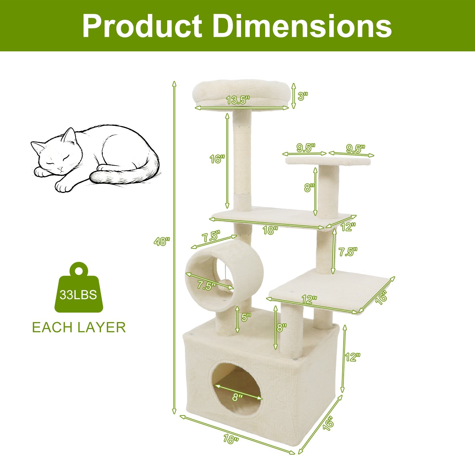 48 Inches Tall Cat Tree Multi-Level Kitten Tower with Large Condo Padded Top Perch - Majestic Pet Kingdom
