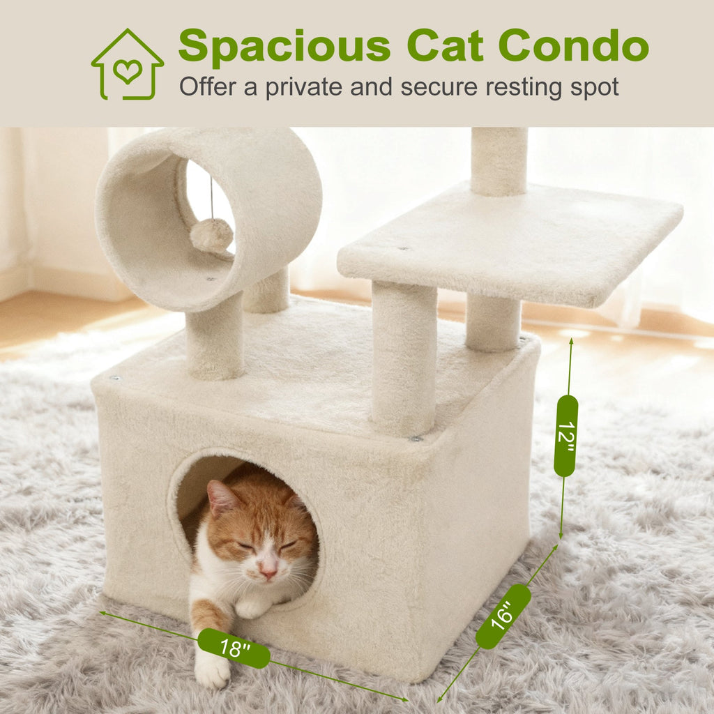 48 Inches Tall Cat Tree Multi-Level Kitten Tower with Large Condo Padded Top Perch - Majestic Pet Kingdom