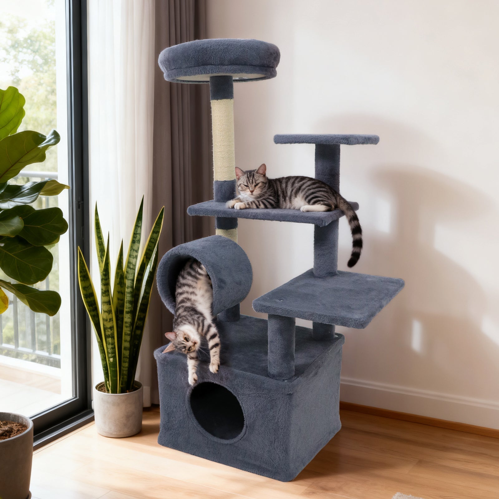 48 Inches Tall Cat Tree Multi-Level Kitten Tower with Large Condo Padded Top Perch - Majestic Pet Kingdom