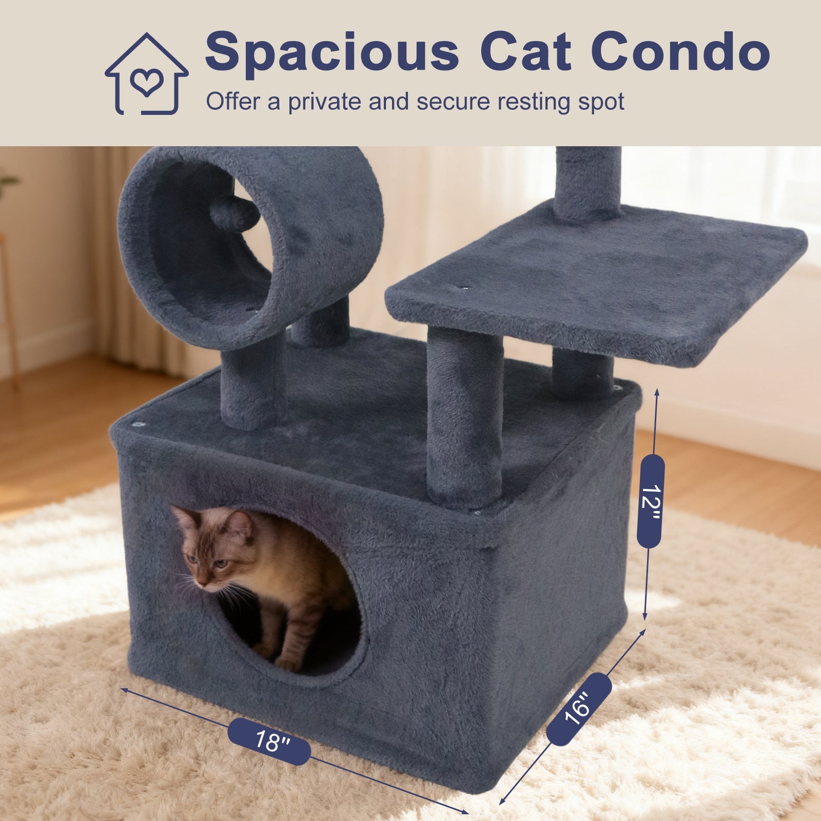 48 Inches Tall Cat Tree Multi-Level Kitten Tower with Large Condo Padded Top Perch - Majestic Pet Kingdom