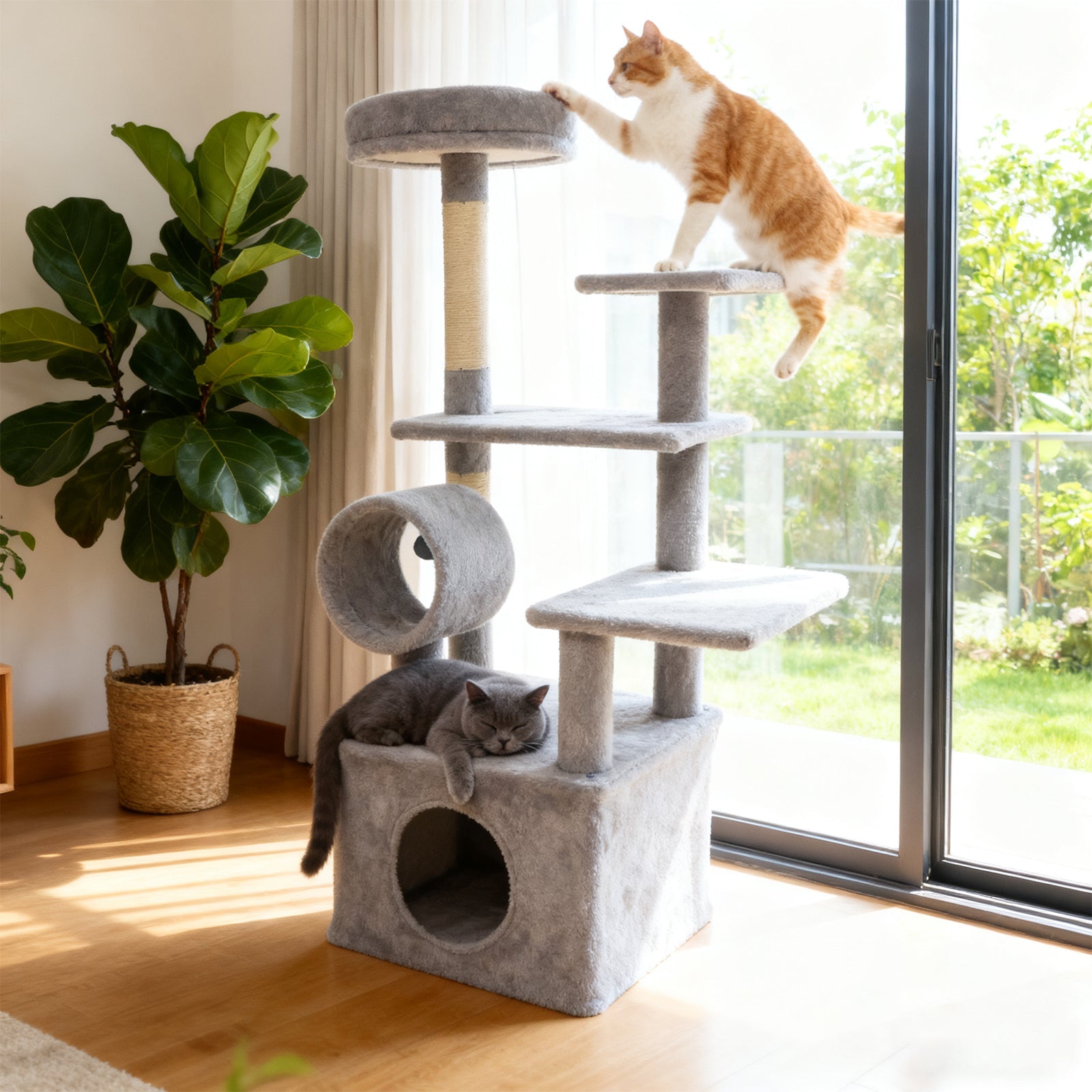 48 Inches Tall Cat Tree Multi-Level Kitten Tower with Large Condo Padded Top Perch - Majestic Pet Kingdom