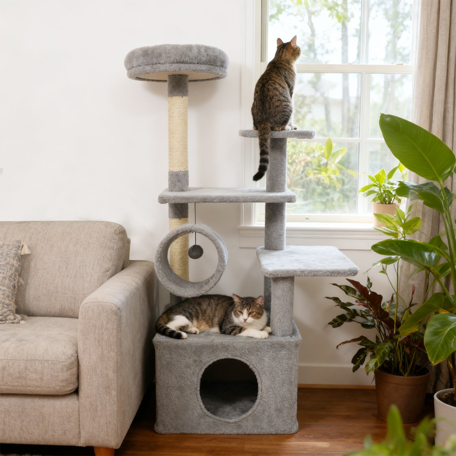 48 Inches Tall Cat Tree Multi-Level Kitten Tower with Large Condo Padded Top Perch - Majestic Pet Kingdom