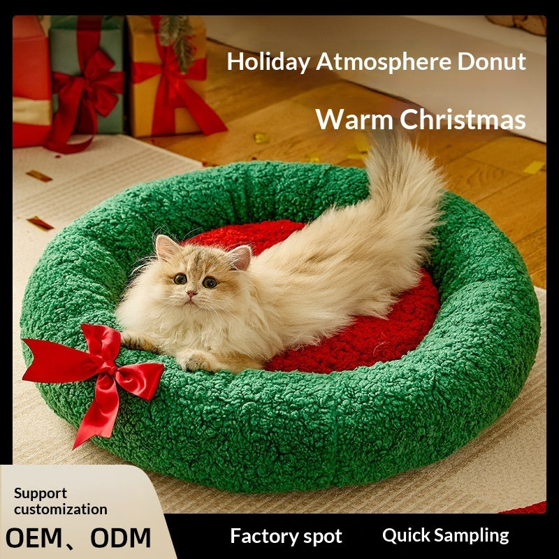 Winter Christmas Cat Bed Warm And Thickened Deep