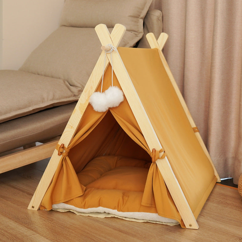 Cat Tent Bed Washable Striped Canvas Wood Frame Canvas - Majestic Pet Kingdom
