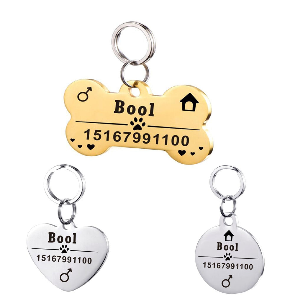 Dog ID Tag Personalized Stainless Steel Engraved Name Plate