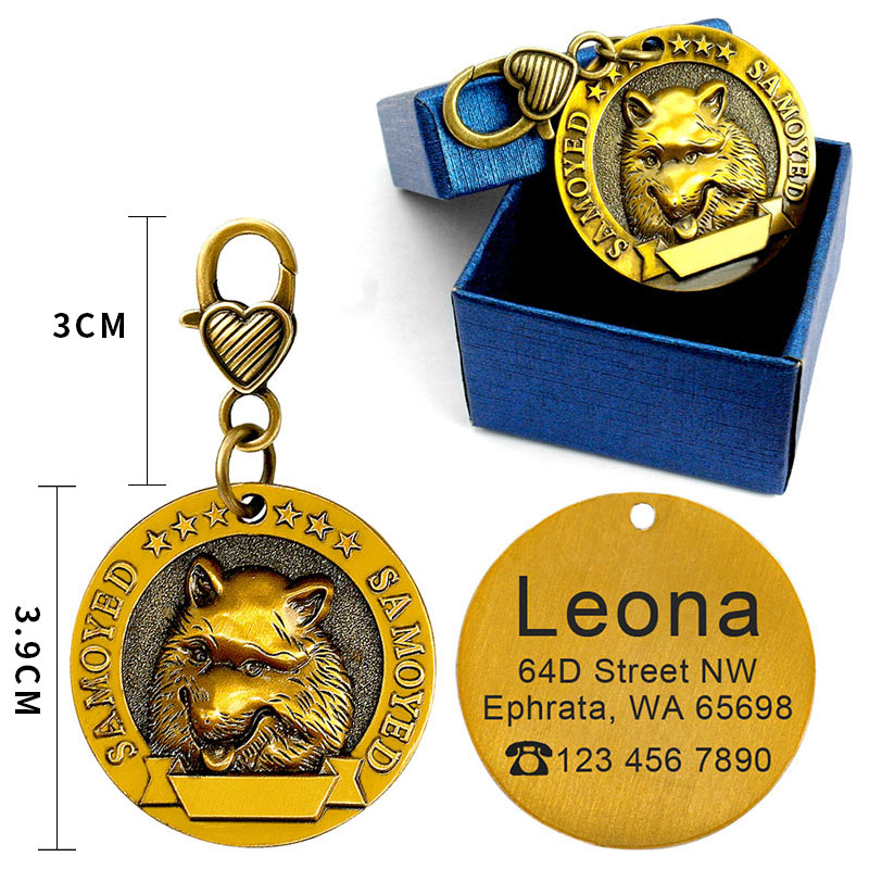Dog ID Tag Custom Engraved Metal Anti-Lost Collar Nameplate - Detail Angle 3 | Majestic Pet Kingdom