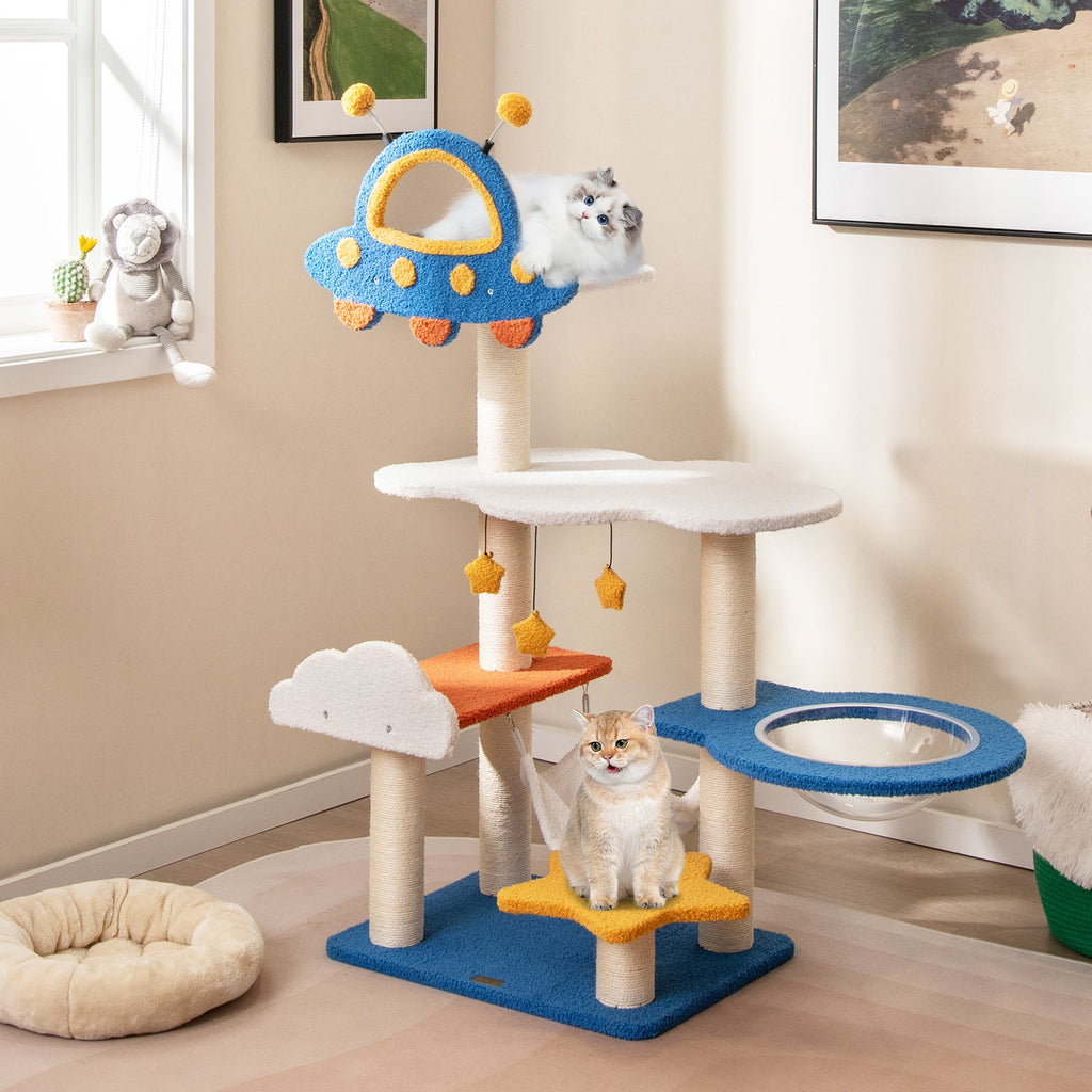 49 Inches Tall Cat Tree with UFO Top Perch Space Capsule and Sisal Scratching Posts-Blue - Majestic Pet Kingdom
