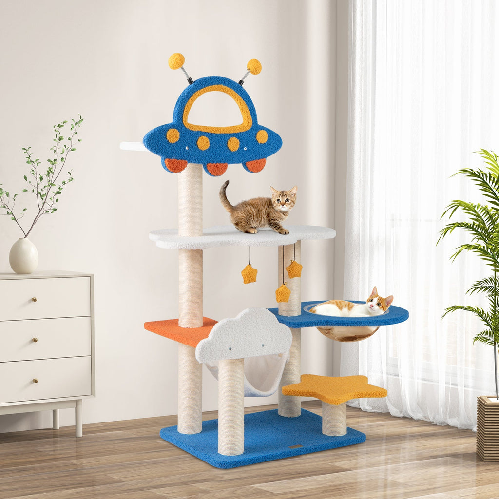 49 Inches Tall Cat Tree with UFO Top Perch Space Capsule and Sisal Scratching Posts-Blue - Majestic Pet Kingdom