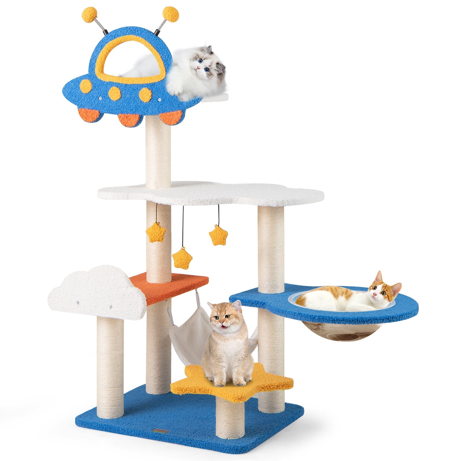 49 Inches Tall Cat Tree with UFO Top Perch Space Capsule and Sisal Scratching Posts-Blue - Majestic Pet Kingdom