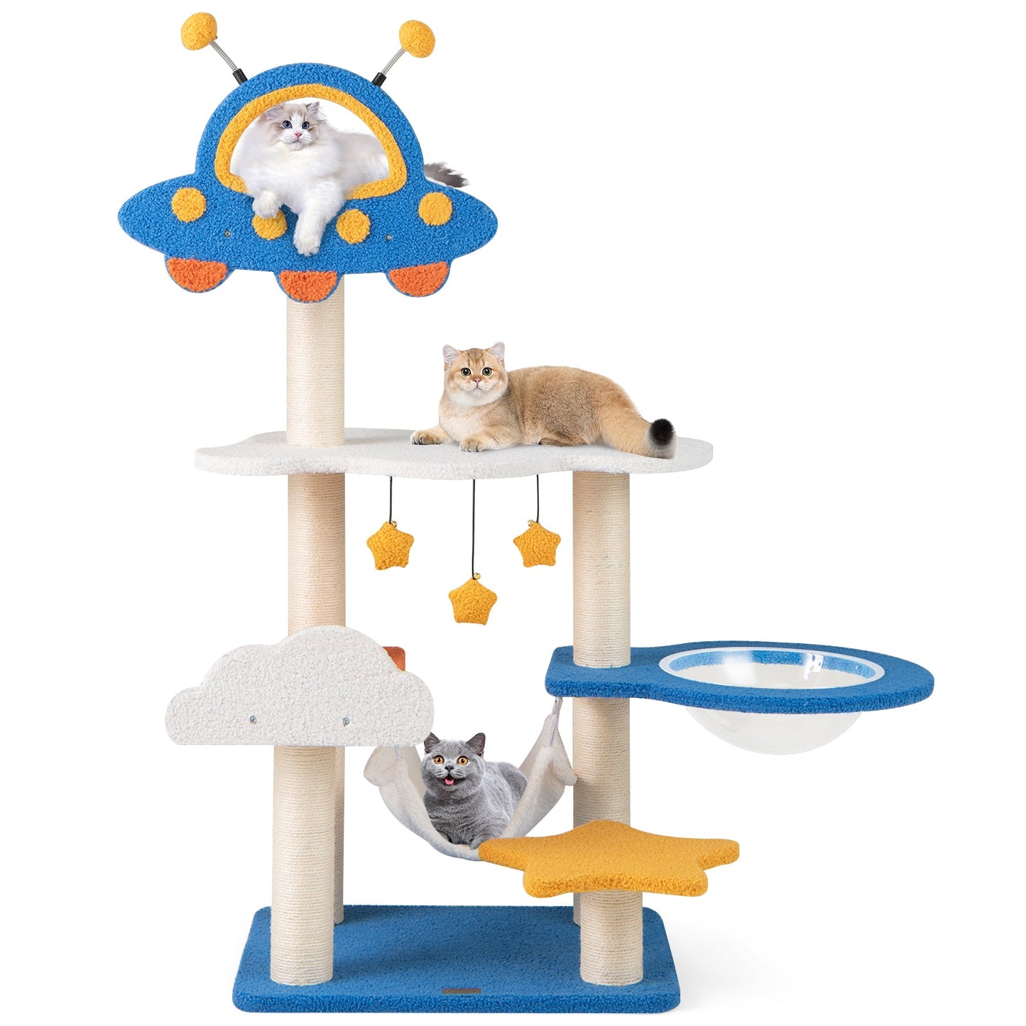 49 Inches Tall Cat Tree with UFO Top Perch Space Capsule and Sisal Scratching Posts-Blue - Majestic Pet Kingdom