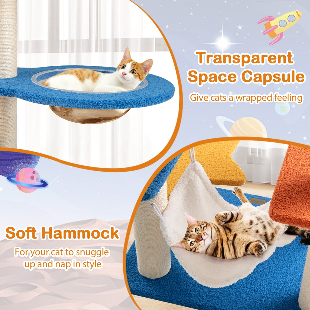 49 Inches Tall Cat Tree with UFO Top Perch Space Capsule and Sisal Scratching Posts-Blue - Majestic Pet Kingdom
