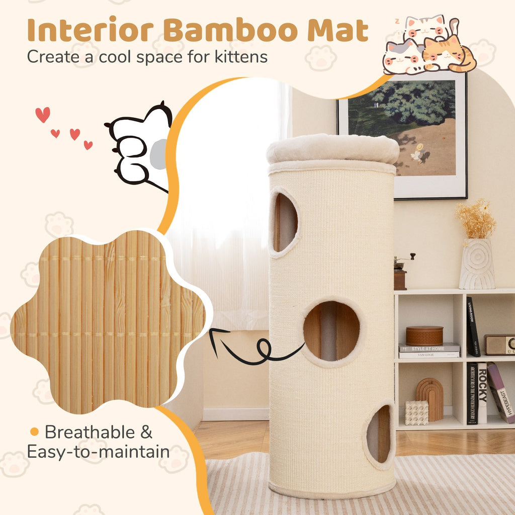 49 Inch Elevated Cat Cave 4-Story Cat House for Multiple Cats-Beige - Majestic Pet Kingdom