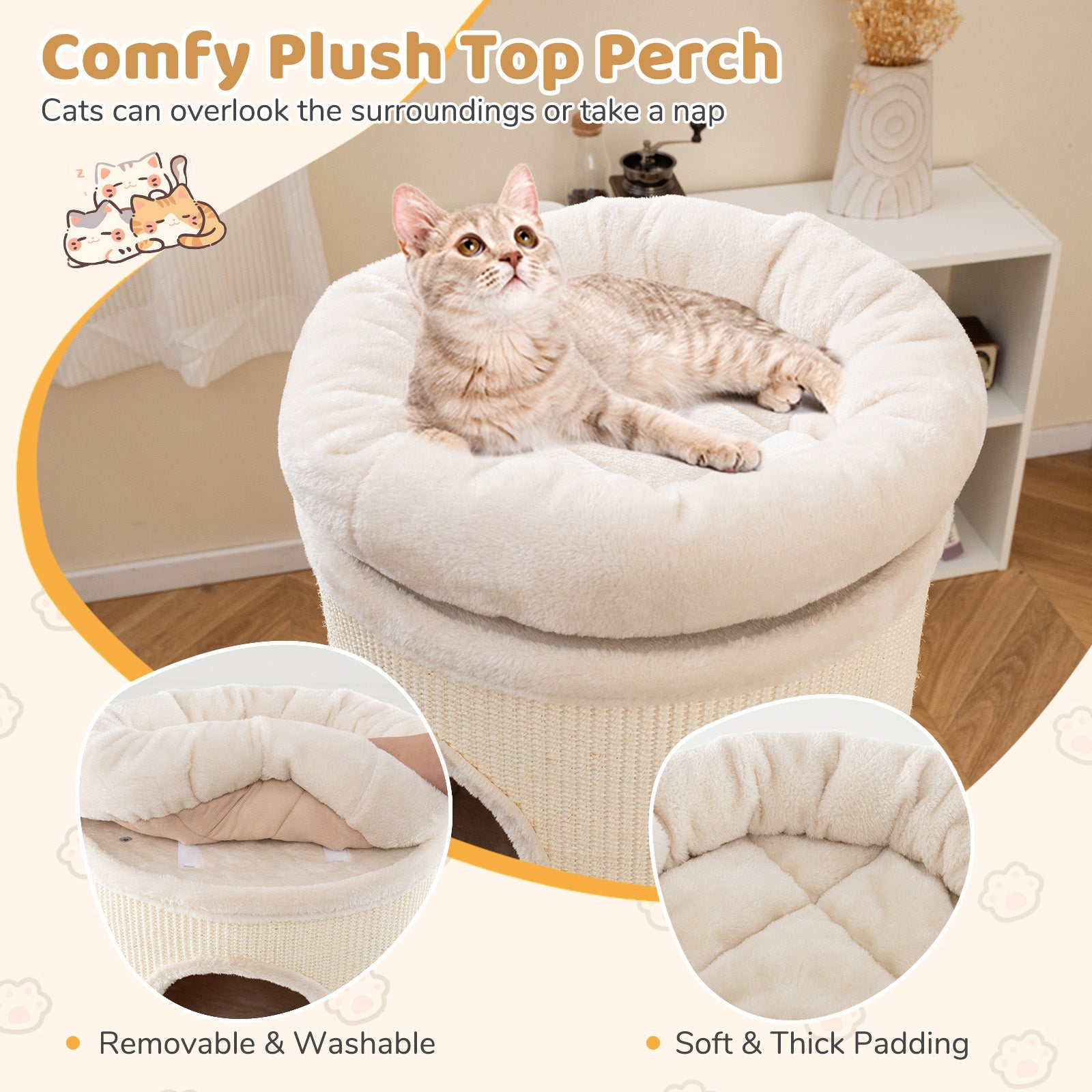 49 Inch Elevated Cat Cave 4-Story Cat House for Multiple Cats-Beige | Purrfect Pet Kingdom