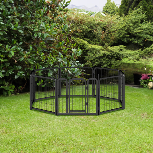8-panel dog fence, 24 inch small dog pet fence, portable indoor pet game fence. Black, 22.2 inches wide x 23.6 inches high. | Purrfect Pet Kingdom