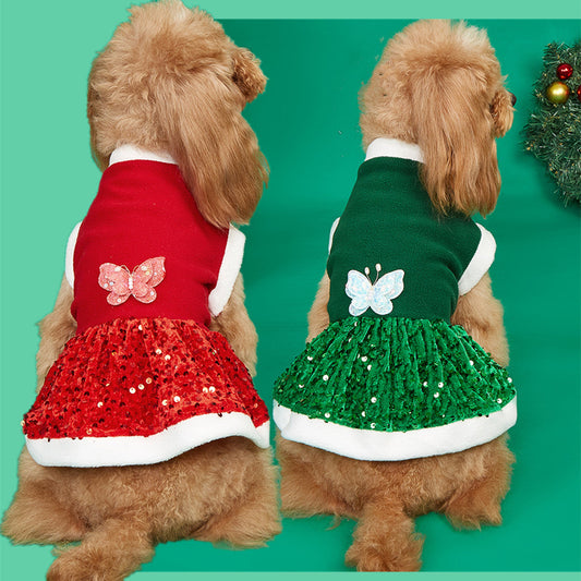 Autumn and Winter New Pet Plush Clothes Christmas Dog Dress Small Dog Teddy Dress Cat Clothes - Main Feature View | Majestic Pet Kingdom