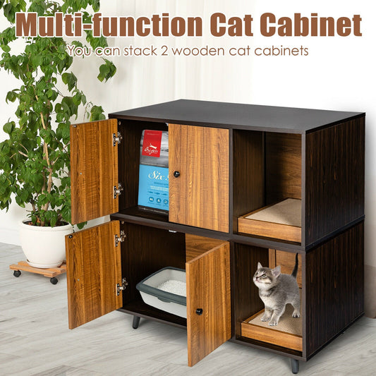 Cat Litter Box Enclosure with Divider and Double Doors | Purrfect Pet Kingdom