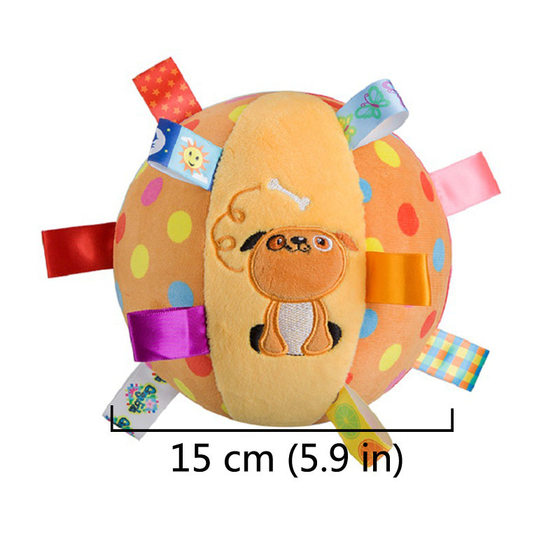 Dog Ball Toy Plush Squeaky Jingle Sound Dental Teething Chewer - Detail Angle 3 | Majestic Pet Kingdom