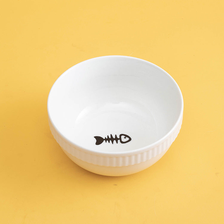 Ceramic Pet Bowl High Foot Neck Protection Snacks Anti-black Chin Oblique Mouth - Majestic Pet Kingdom
