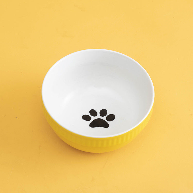 Ceramic Pet Bowl High Foot Neck Protection Snacks Anti-black Chin Oblique Mouth - Majestic Pet Kingdom