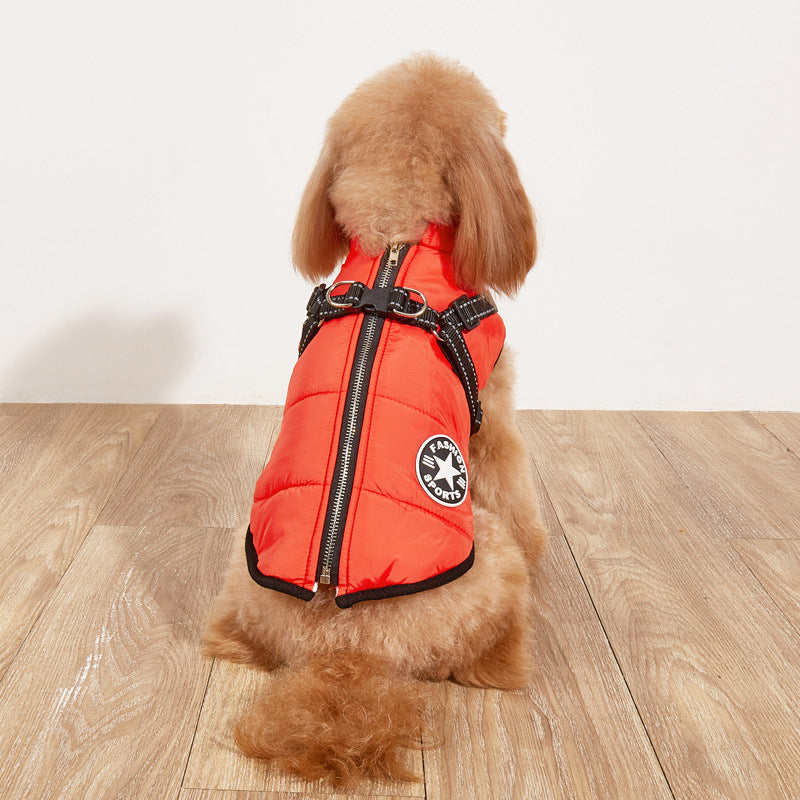 Pet Warm Dog Cotton-padded Clothes Fleece-lined Thickened Reflective Gallus - Majestic Pet Kingdom
