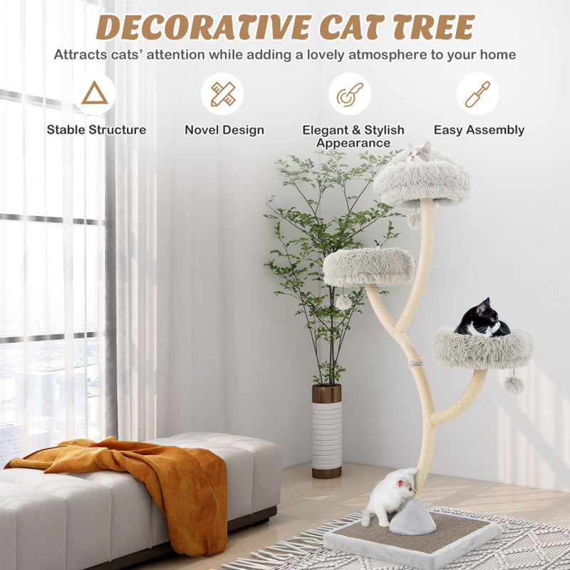 70" Tall Metal Cat Tree Tower with 3 Plush Perches & Sisal Scratching Posts - Majestic Pet Kingdom