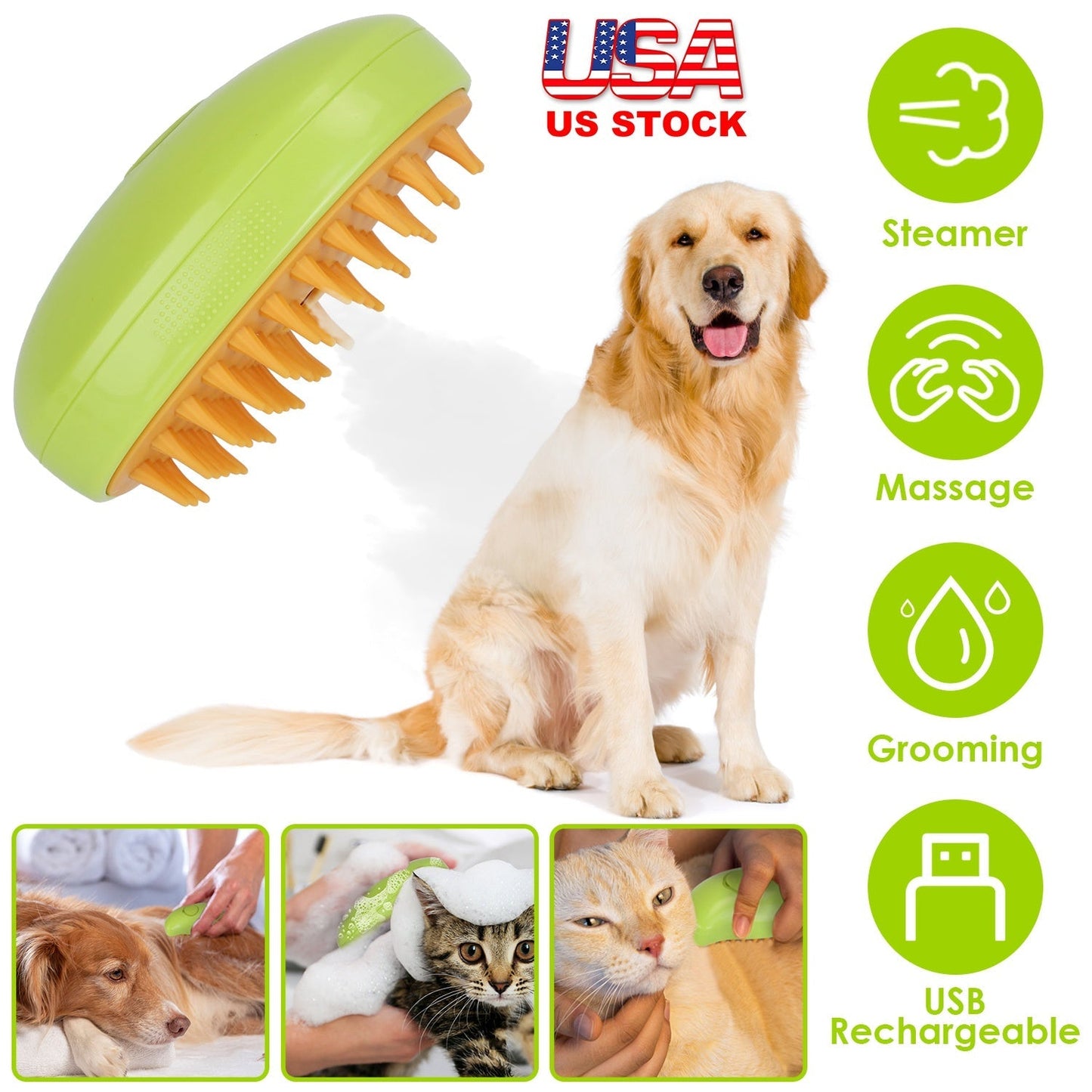 Cat Grooming Brush 3-in-1 USB Steam Deshedding Massage Comb - Detail Angle 7 | Majestic Pet Kingdom