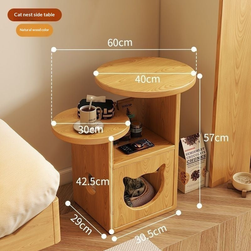 Cat House Nightstand Solid Pine Wood End Table Storage Cabinet - Detail Angle 7 | Majestic Pet Kingdom