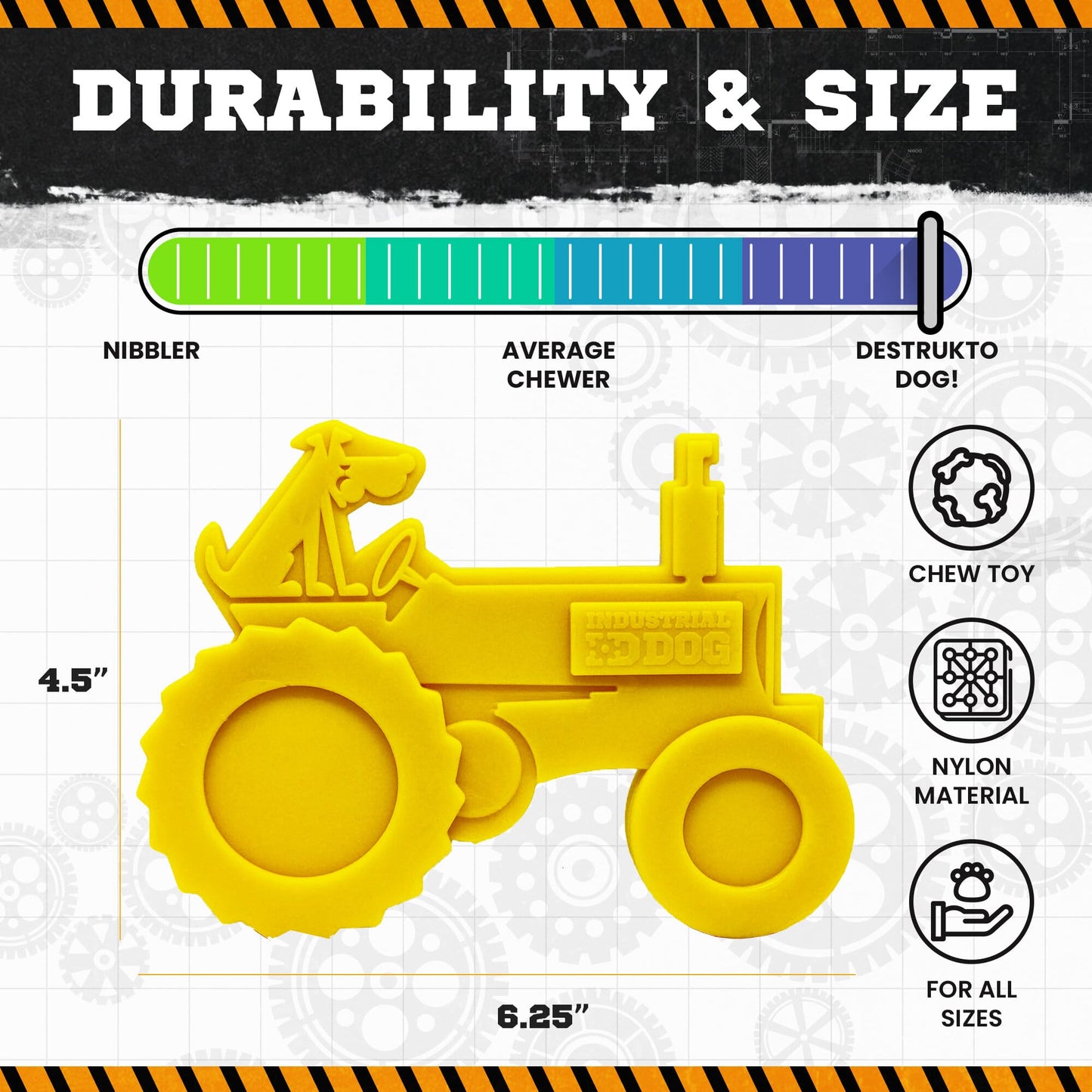 Dog Chew Toy Nylon Tractor Aggressive Power Chewers USA Made - Detail Angle 6 | Majestic Pet Kingdom