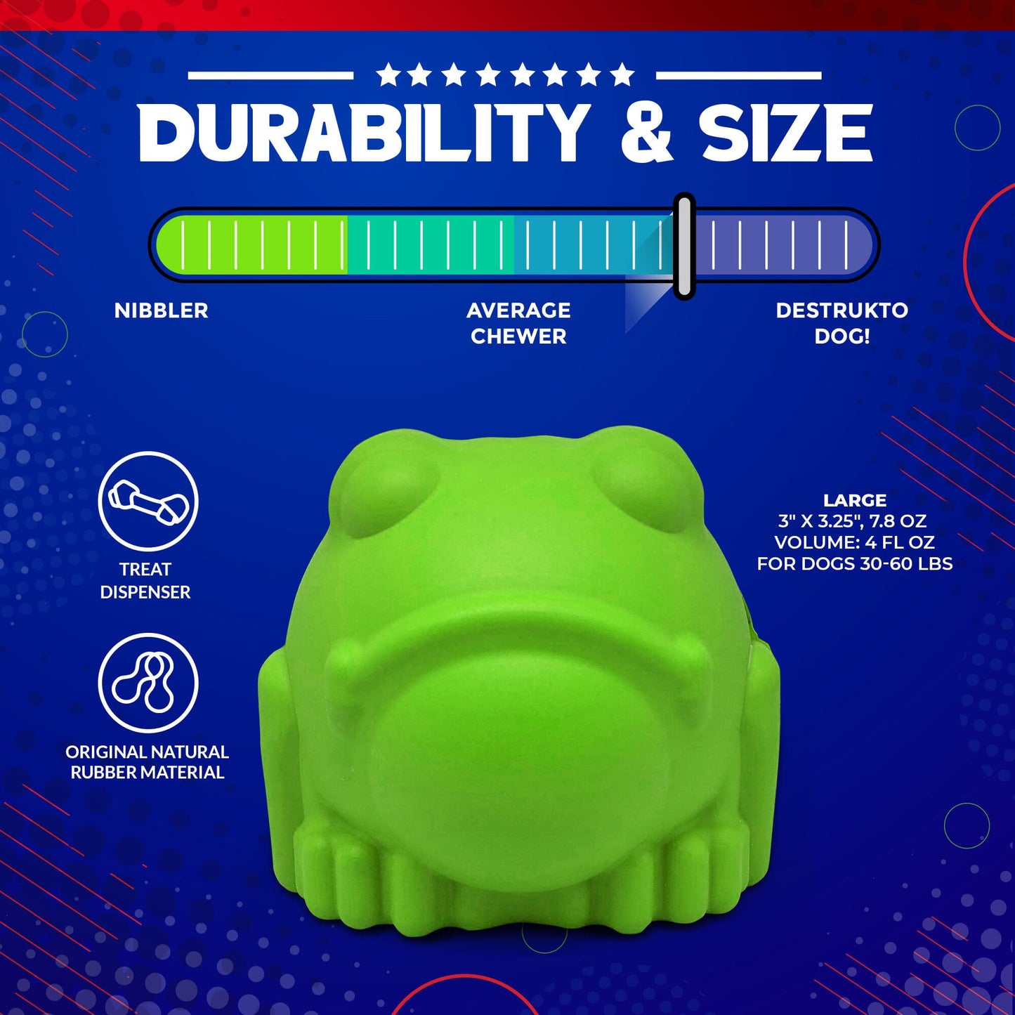 Dog Chew Toy Bull Frog Rubber Treat Dispenser Durable USA