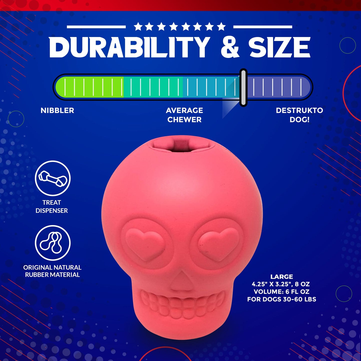 Dog Chew Toy Sugar Skull Rubber Treat Dispenser Durable USA
