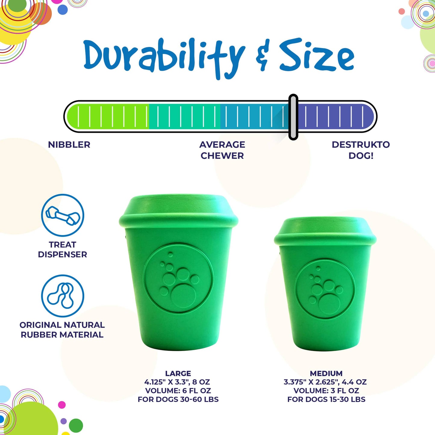 Dog Chew Toy Coffee Cup Treat Dispenser Rubber Power Chewers
