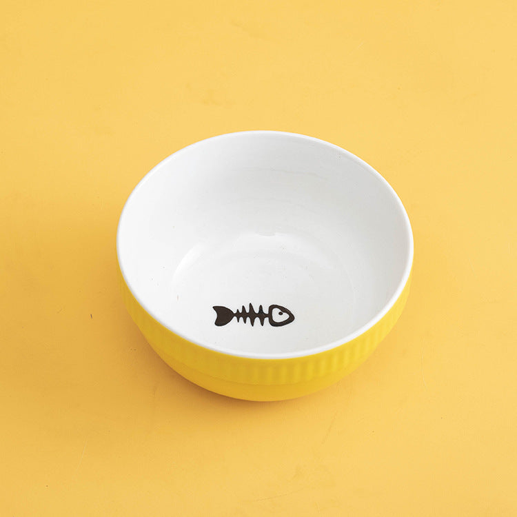 Ceramic Pet Bowl High Foot Neck Protection Snacks Anti-black Chin Oblique Mouth - Majestic Pet Kingdom