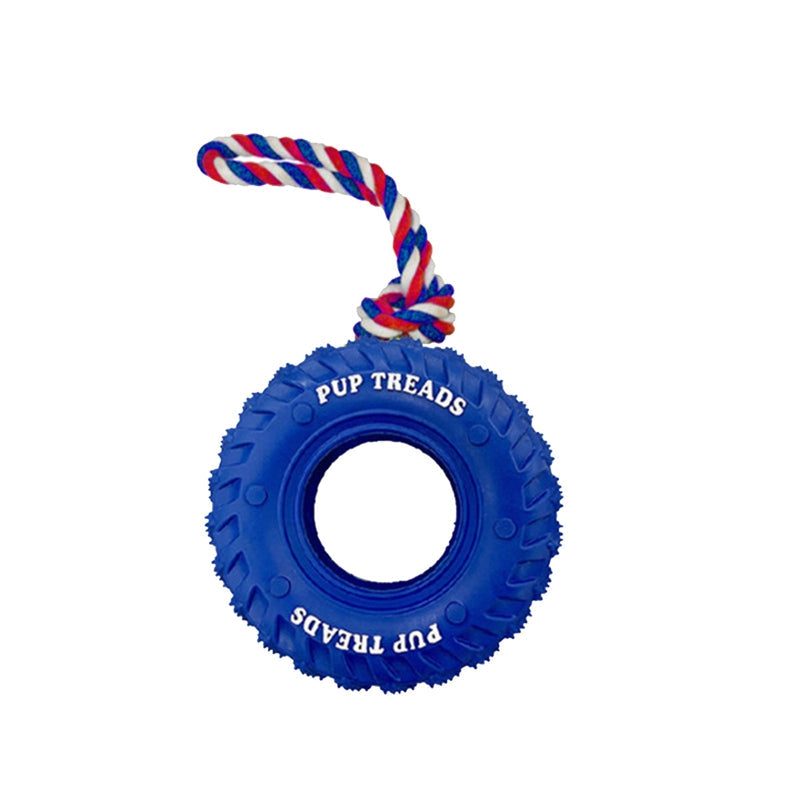 Dog Chew Toy Rubber Tire with Heavy Duty Tug of War Pull Rope - Detail Angle 2 | Majestic Pet Kingdom