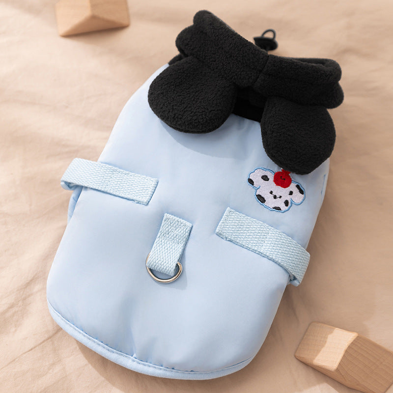 Autumn And Winter Cat Hairless Warm Cartoon Embroidered Hooded Cotton Coat, Small And Medium-sized Dog Teddy Pet Dog Clothes - Majestic Pet Kingdom