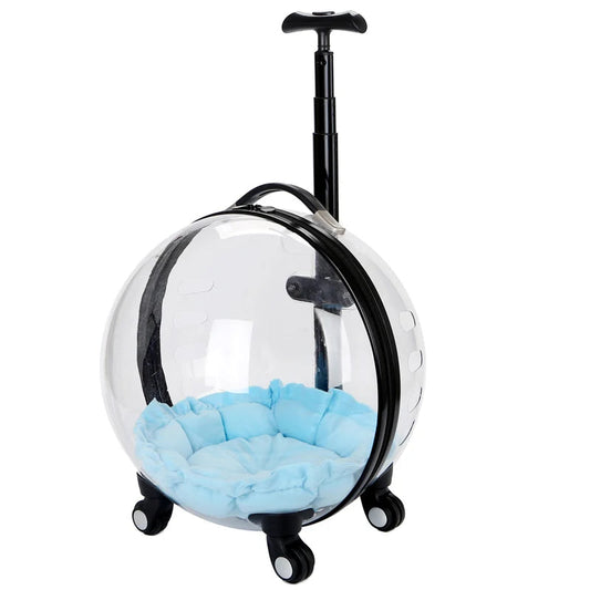 Rolling Pet Travel Trolley with Wheel, Transparent Capsule, Pink, Green, Puppies, Dogs, Cat Carriers Bag, 5-20Kg | Purrfect Pet Kingdom