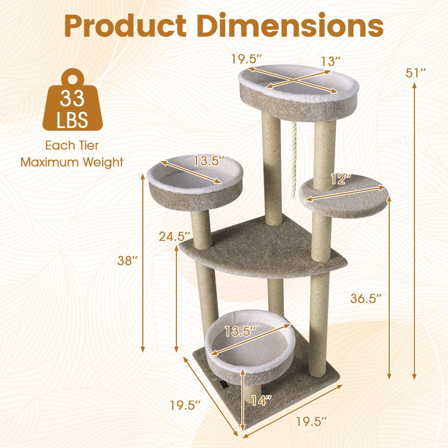 51"Carpeted Cat Tree with Comfy Plush Perches for Indoor Cats - Majestic Pet Kingdom