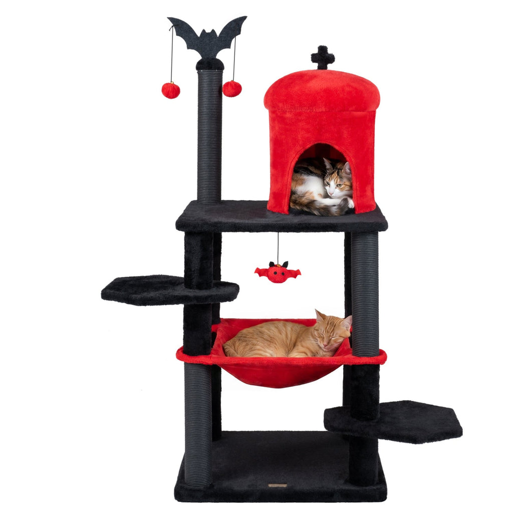 51" Gothic Multi-Level Cat Tree with Spider Toy & Hammock - Majestic Pet Kingdom