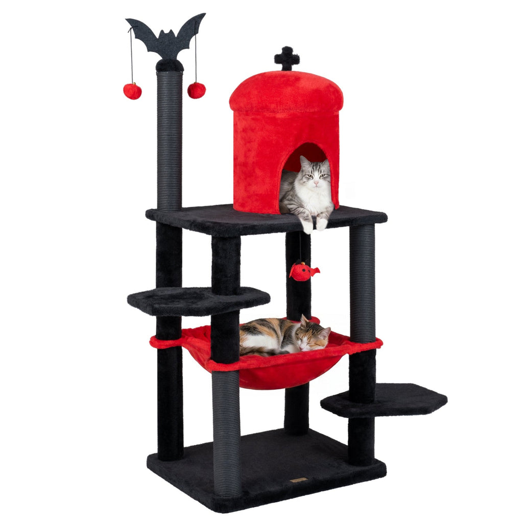 51" Gothic Multi-Level Cat Tree with Spider Toy & Hammock - Majestic Pet Kingdom
