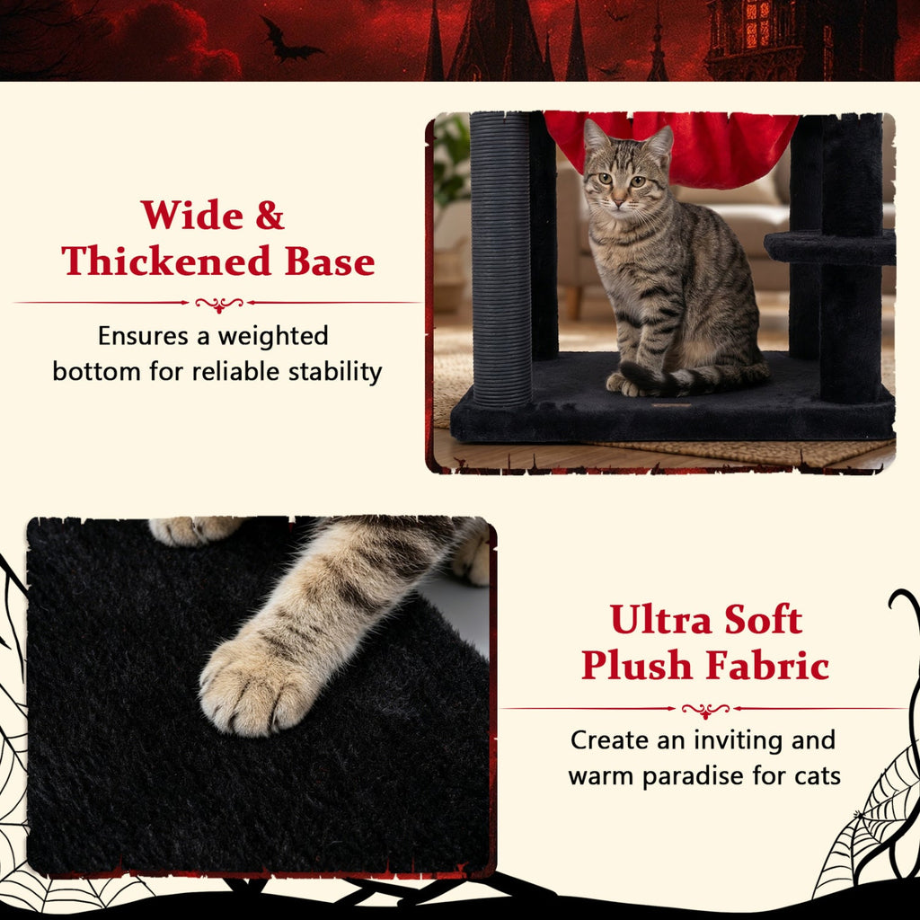 51" Gothic Multi-Level Cat Tree with Spider Toy & Hammock - Majestic Pet Kingdom
